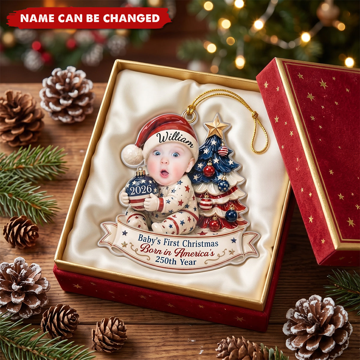 Custom Photo First Christmas Acrylic Ornament - Personalized America 250th Anniversary Christmas Gifts