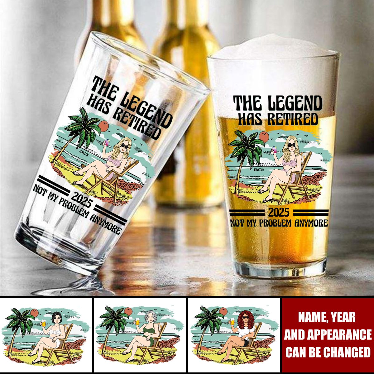 The Legend Has Retired Vintage Beach - Personalized Beer Glass