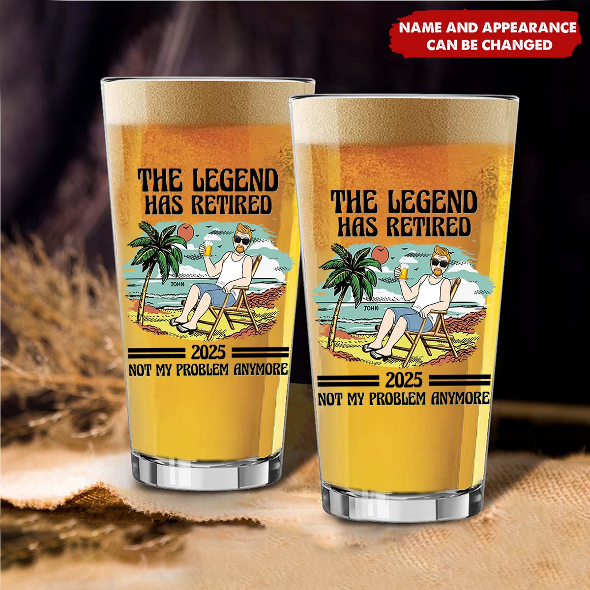 The Legend Has Retired Vintage Beach - Personalized Beer Glass