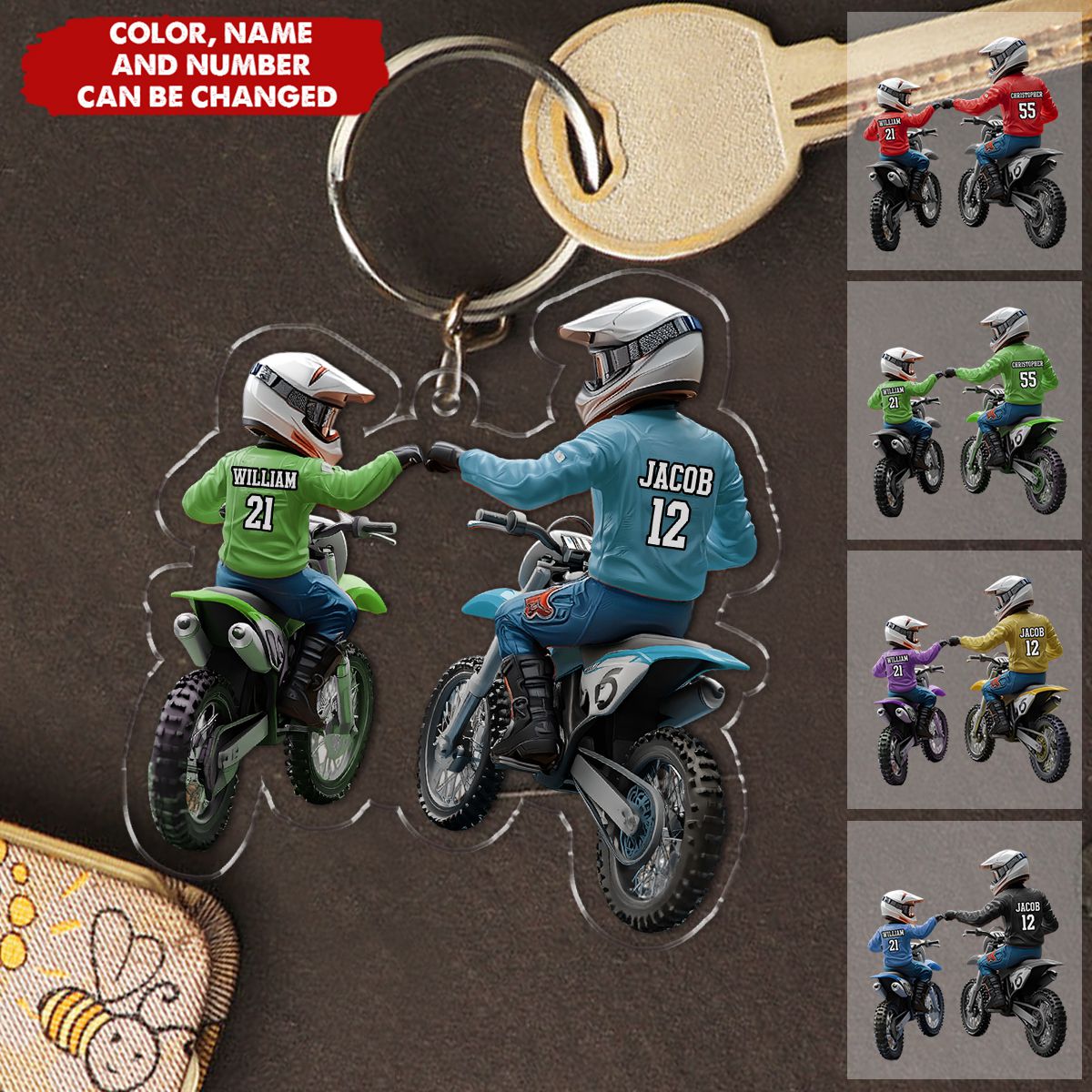 Dirt Bike Dad And Kid-Personalized Keychain, Gift For Dad