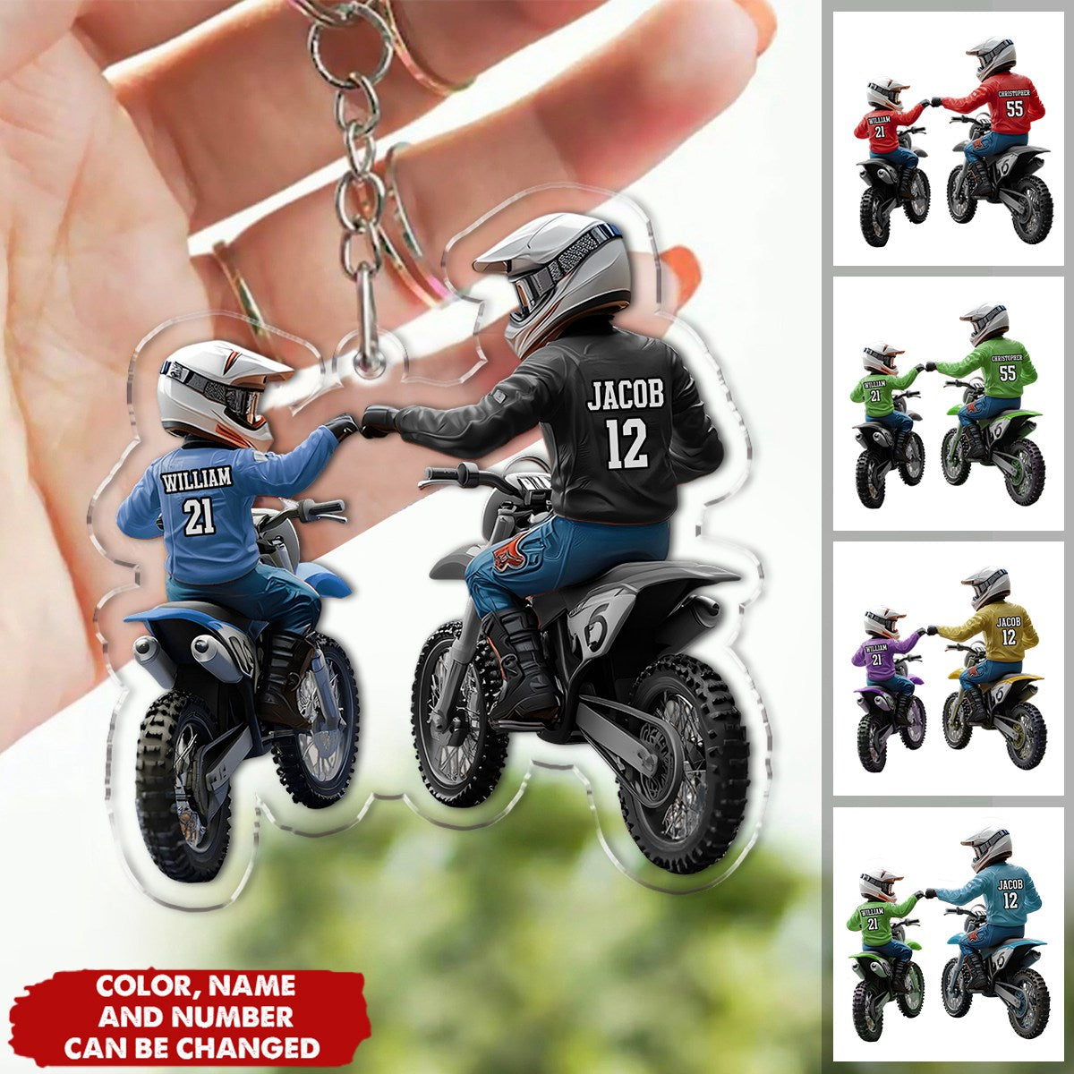 Dirt Bike Dad And Kid-Personalized Keychain, Gift For Dad