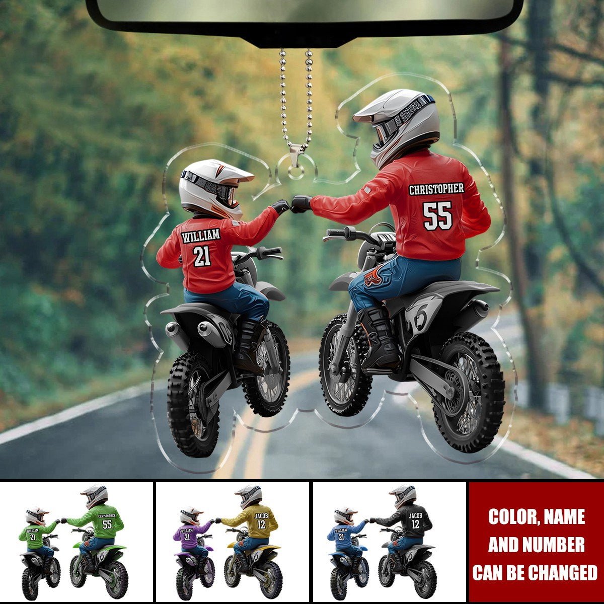 Dirt Bike Dad And Kid - Personalized Acrylic Ornament, Car Hanger,  Gift For Dad
