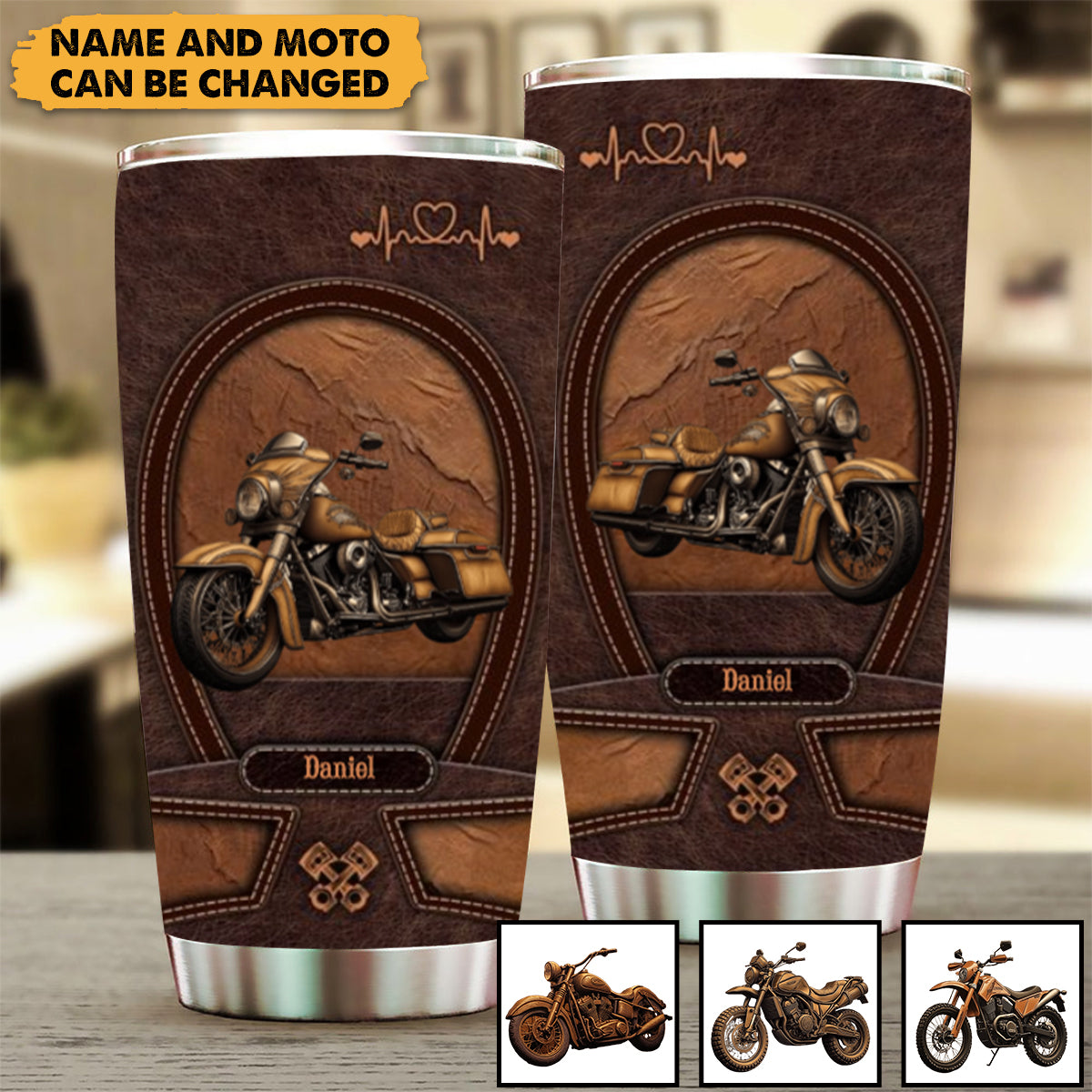 Old Biker - Custom Leather Pattern Printed Personalized Tumbler - Gift For Bikers