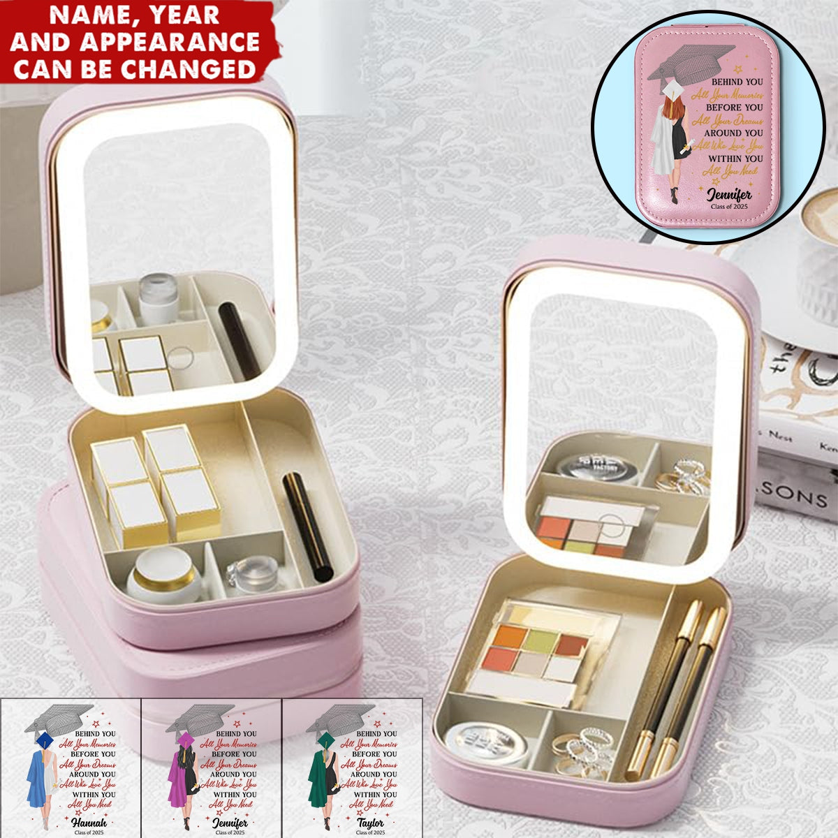 Behind You All Your Memories - Family Personalized Custom Jewelry Box LED Makeup - Graduation Gift For Family Members, Siblings, Brothers, Sisters