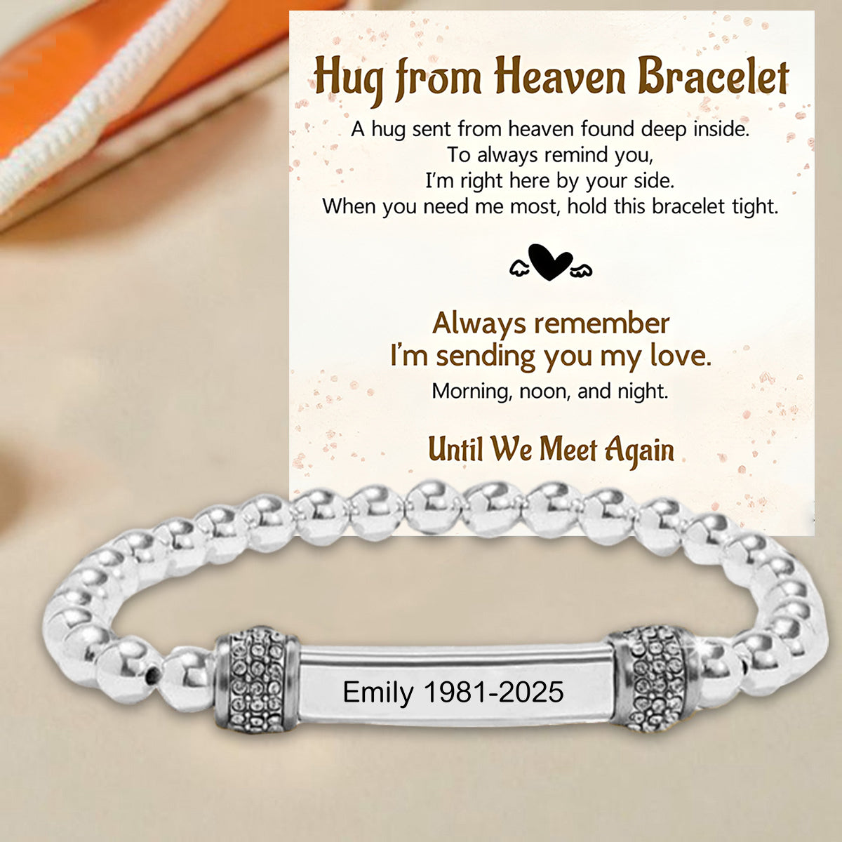 Angel Memorial Bracelet for Women In Memory of Loved Ones - Custom Name Bead Bracelet