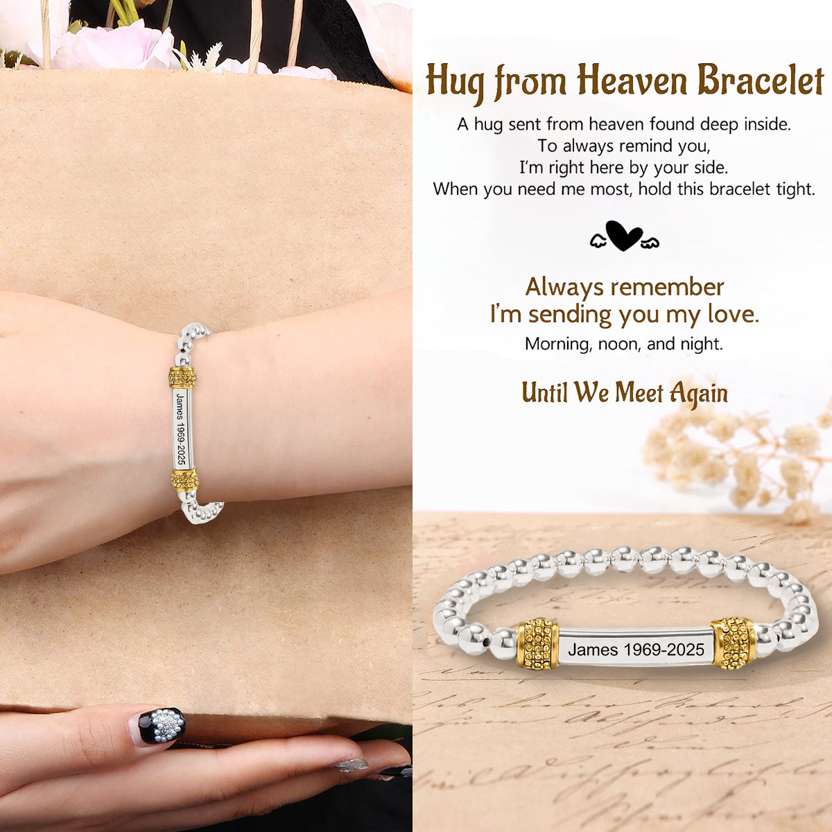 Angel Memorial Bracelet for Women In Memory of Loved Ones - Custom Name Bead Bracelet