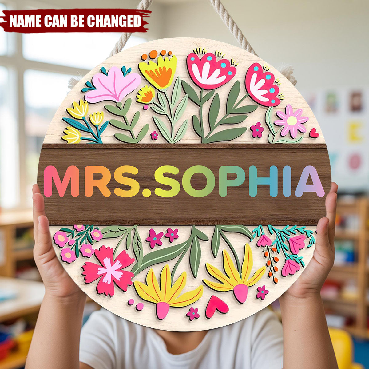 Floral Teacher Name Sign - Personalized Door Sign, Back to School Gift