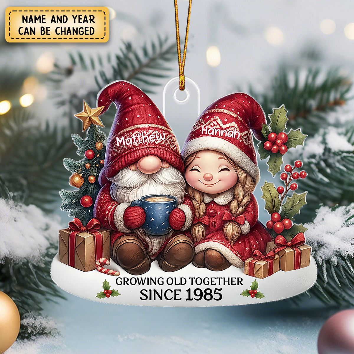 Dwarf Couple Growing Old Together - Personalized Acrylic Flat Ornament