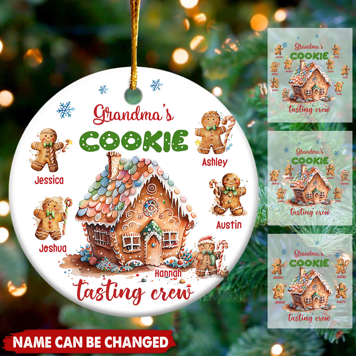 Grandma's Cookie Tasting Crew - Personalized Circle Ceramic Ornament, Gift For Family Members