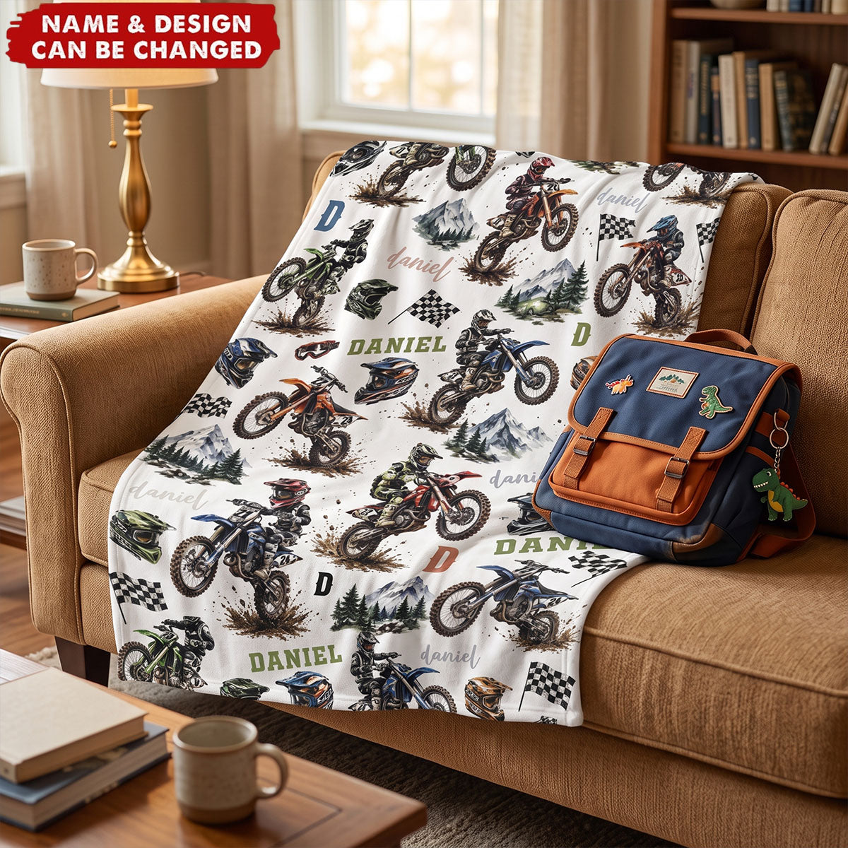 Personalized Dirt Bike Blanket for Boys - Custom Motocross Name Throw Keepsake Gift