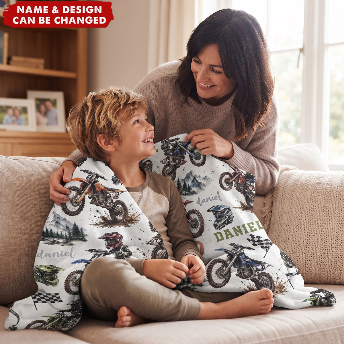 Personalized Dirt Bike Blanket for Boys - Custom Motocross Name Throw Keepsake Gift