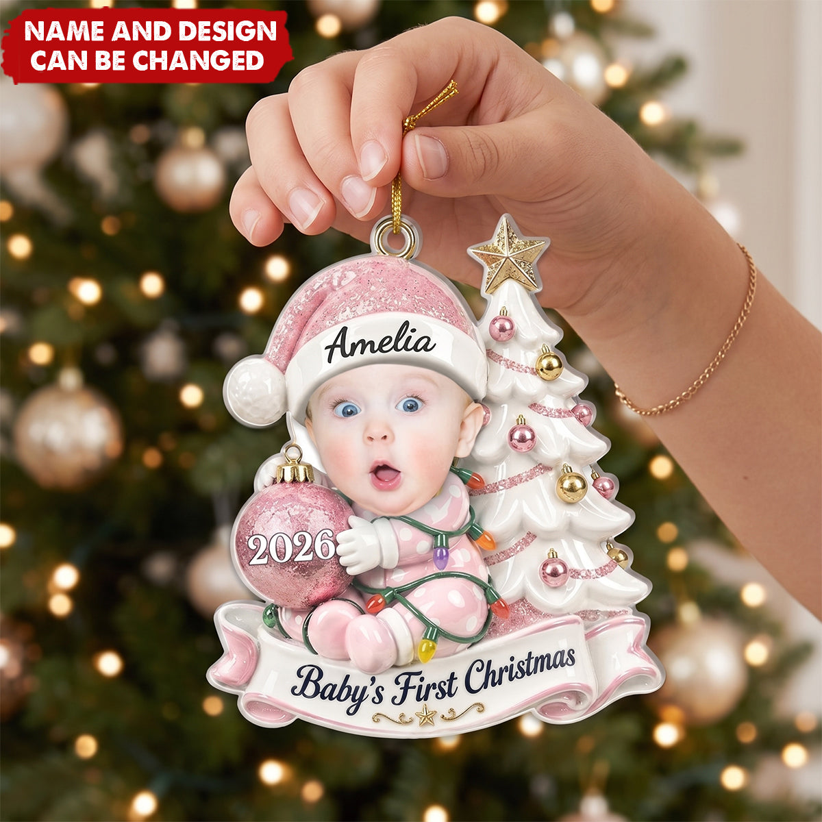Custom Photo First Christmas Acrylic Ornament - Personalized Christmas Baby Shower, Gender Reveal Gifts