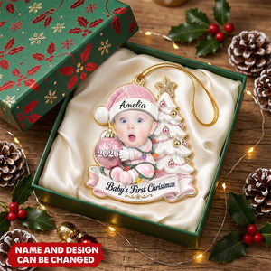 Custom Photo First Christmas Acrylic Ornament - Personalized Christmas Baby Shower, Gender Reveal Gifts