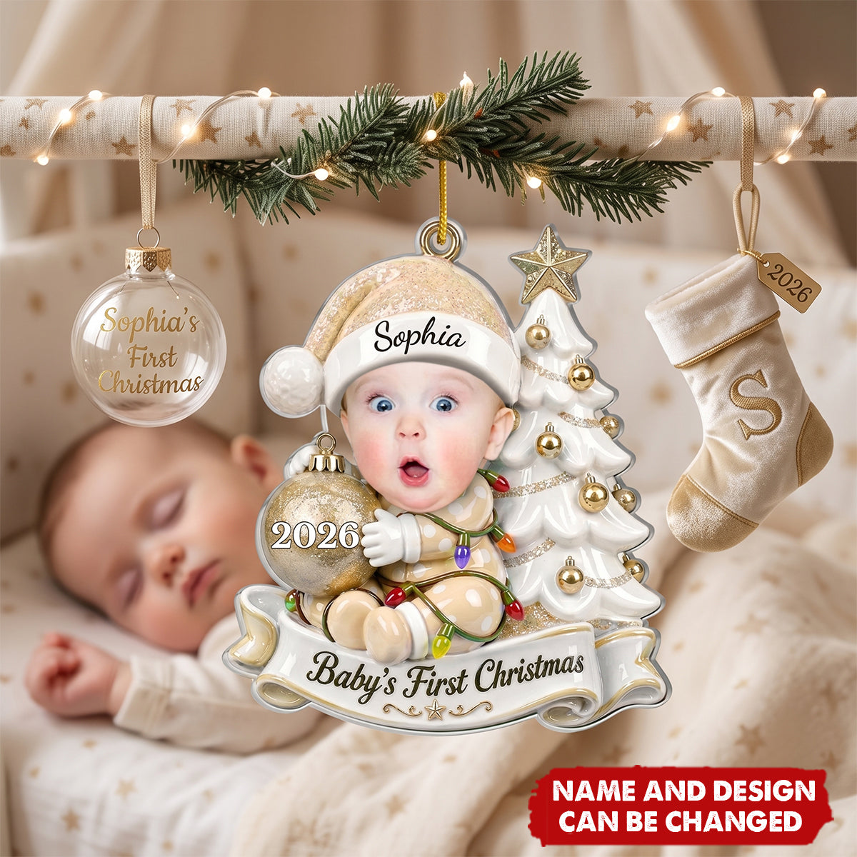 Custom Photo First Christmas Acrylic Ornament - Personalized Christmas Baby Shower, Gender Reveal Gifts