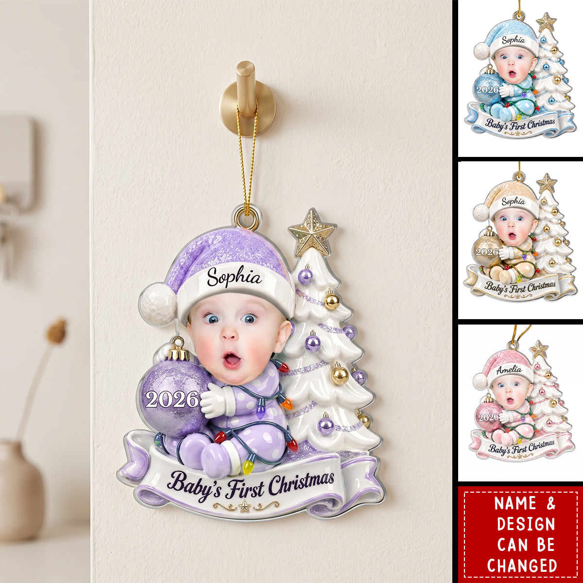 Custom Photo First Christmas Acrylic Ornament - Personalized Christmas Baby Shower, Gender Reveal Gifts