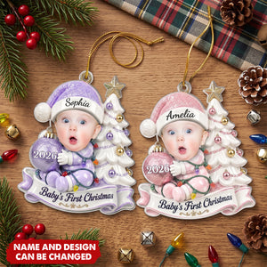 Custom Photo First Christmas Acrylic Ornament - Personalized Christmas Baby Shower, Gender Reveal Gifts
