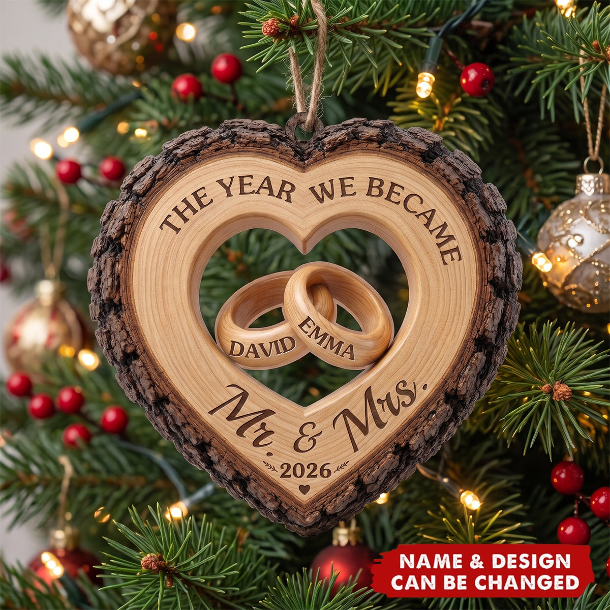Custom First Christmas Wooden Ornament - Personalized Anniversary Christmas Wedding Gifts For Husband And Wife, Him And Her