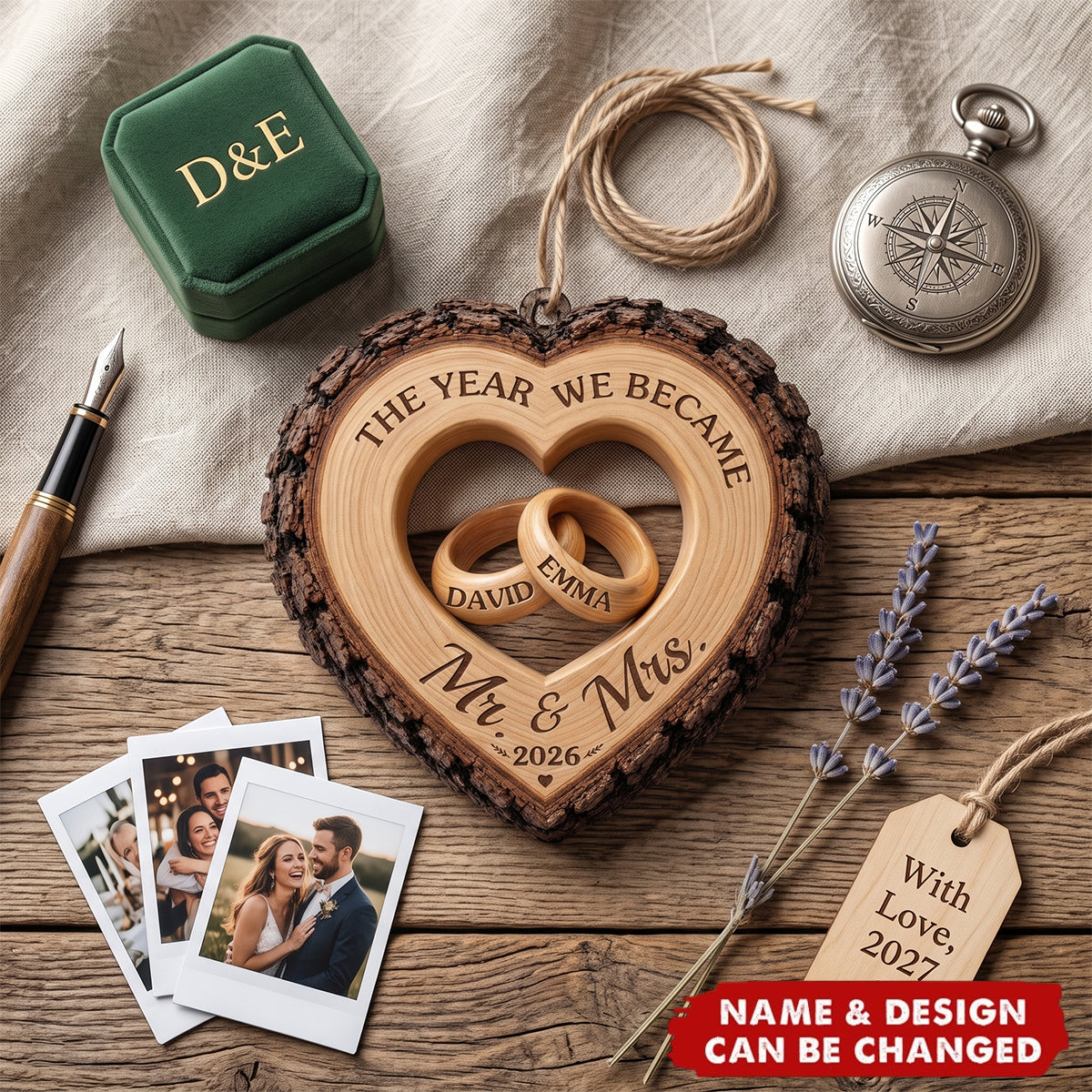 Custom First Christmas Wooden Ornament - Personalized Anniversary Christmas Wedding Gifts For Husband And Wife, Him And Her