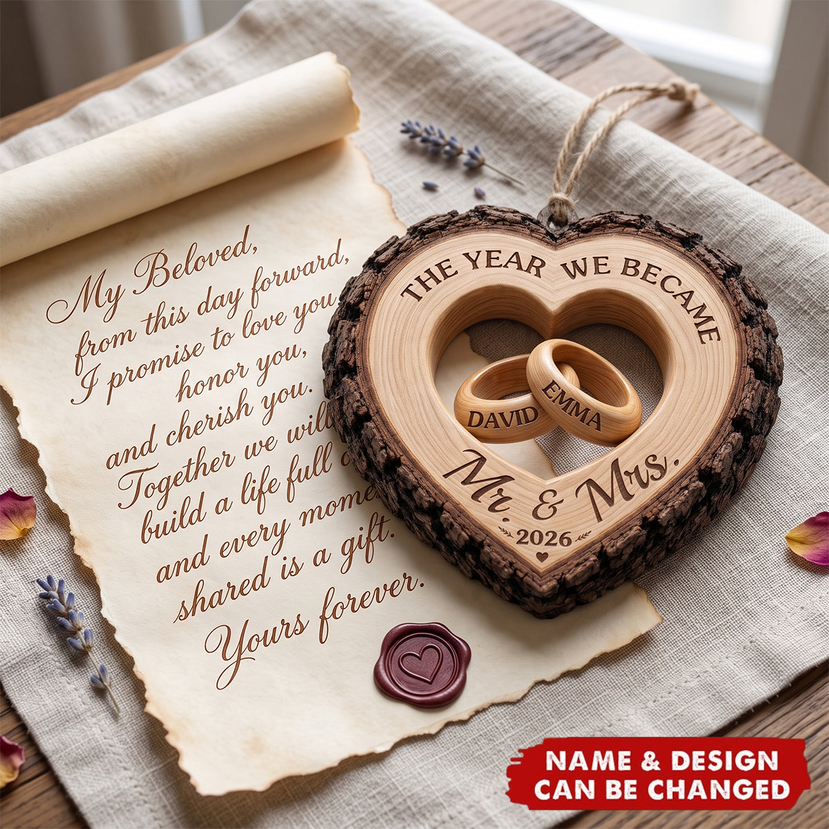 Custom First Christmas Wooden Ornament - Personalized Anniversary Christmas Wedding Gifts For Husband And Wife, Him And Her