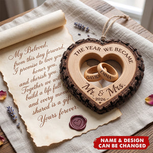 Custom First Christmas Wooden Ornament - Personalized Anniversary Christmas Wedding Gifts For Husband And Wife, Him And Her