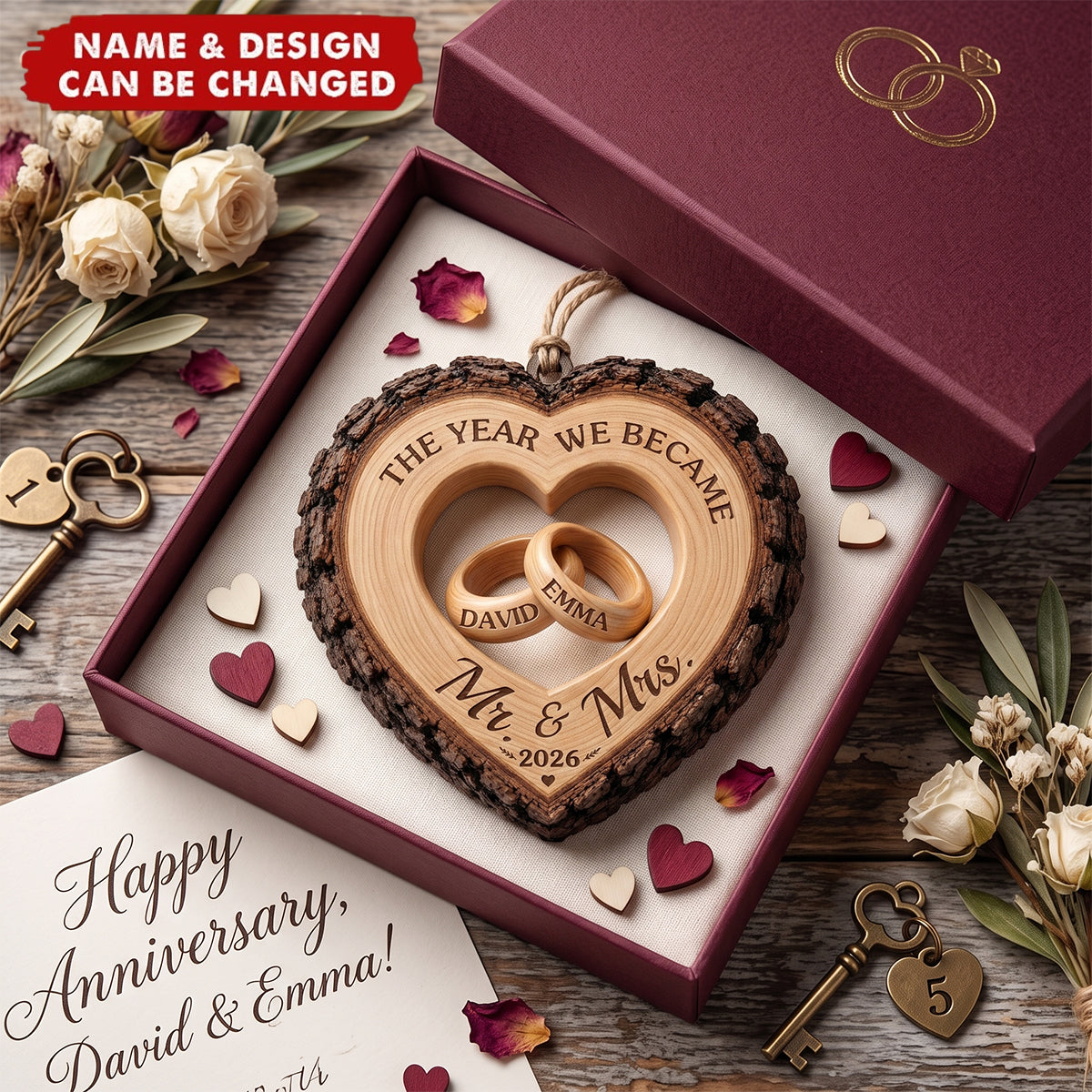Custom First Christmas Wooden Ornament - Personalized Anniversary Christmas Wedding Gifts For Husband And Wife, Him And Her