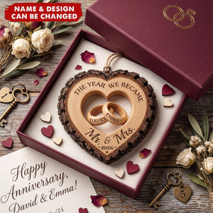 Custom First Christmas Wooden Ornament - Personalized Anniversary Christmas Wedding Gifts For Husband And Wife, Him And Her