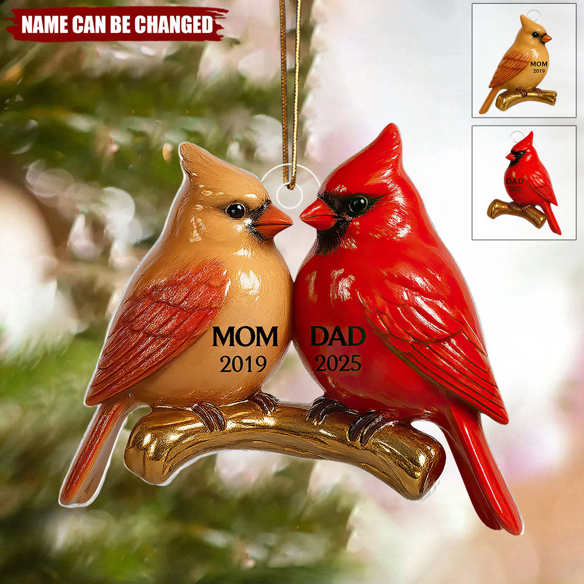 Vintage Nostalgic Cardinals Memorial Dad Mom Christmas Personalized Acrylic Ornament