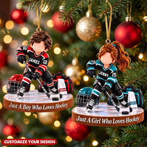 Personalized Ice Hockey Boy Girl Christmas Ornament, Custom Name & Number Hockey Player Gift