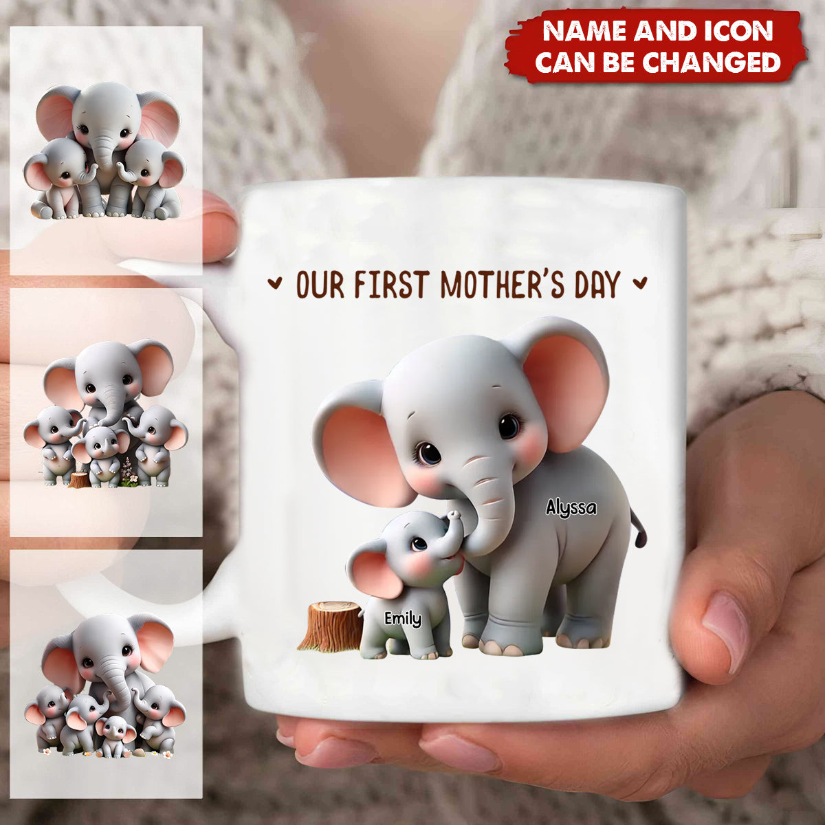 Cute Elephant Mother And Child Or Grandma And Grandchild Personalized Mug- Gift For Mom,Grandma