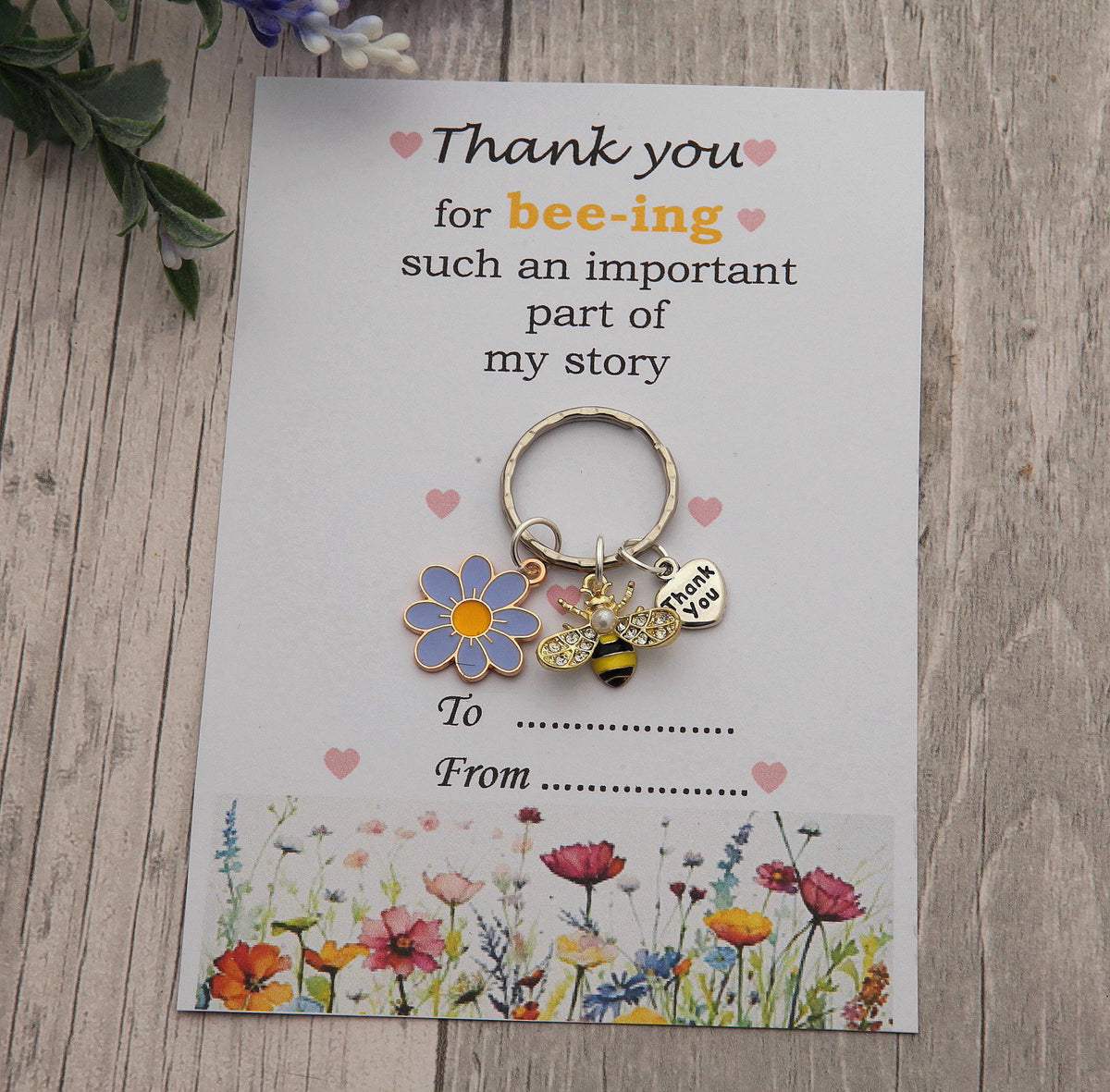 Personalized Bee Keychain - Gift for Teacher, Nursery Teacher With Card